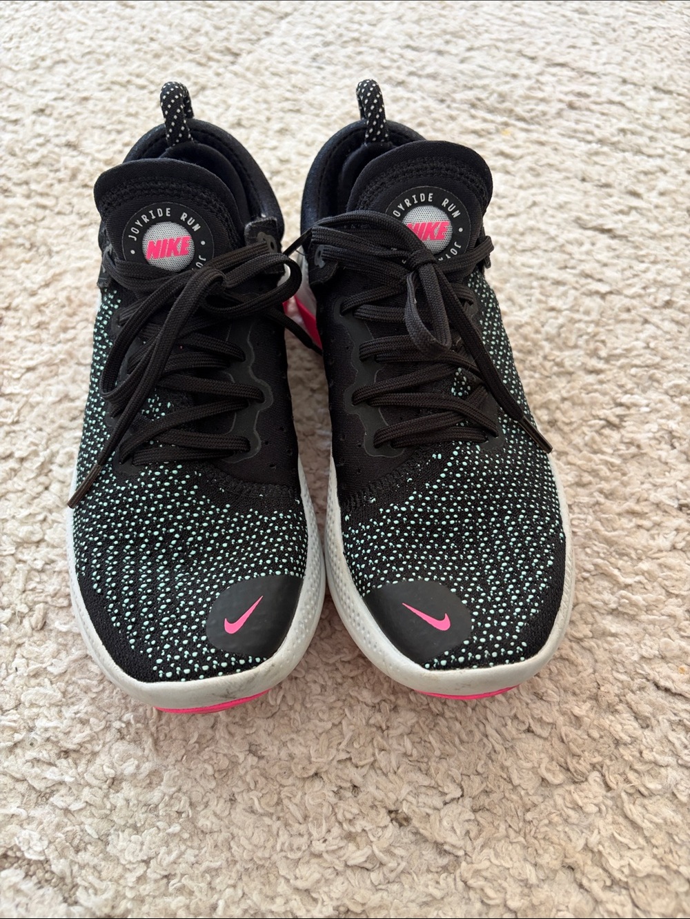 Nike Women’s Black Knit Running Shoes with Teal Speckle and Pink Swoosh